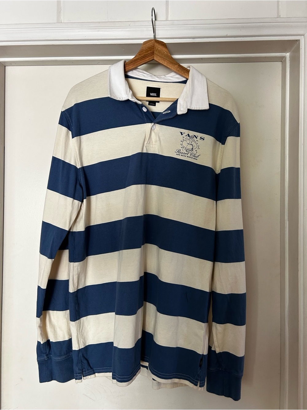 Vans Cream and Navy Wide-Stripe Rugby Polo